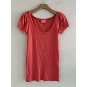 Michael Stars Scoop Neck Puffy Sleeve Orange Top Essential Casual
